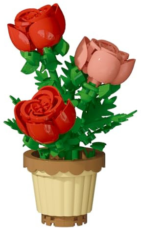 NHQZ Mini Mattoncini da Costruzione, Costruzioni, Giochi di Costruzione Bonsai di Fiori, Decorazione D'interni, Adatti per Soggiorno, Camera da Letto, Scrivania, Rosa, 1 pezzo