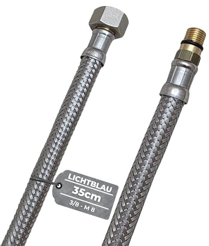 LICHTBLAU Panzerschlauch 35cm 3/8 Zoll M8 kurz | Edelstahl Flexschlauch für Trinkwasser – knickfest für Wasserhahn, Armatur und Eckventil