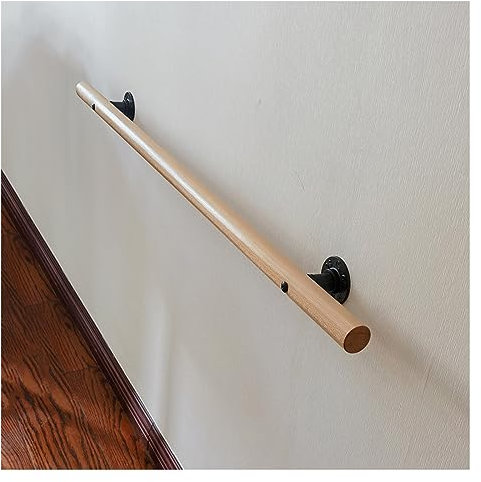 Handlauf aus natürlichem Massivholz, rutschfest, 3 m, mit Halterungen, Buche, Wandgeländer, ideal für Sicherheit und Stil, 5,1 cm Durchmesser