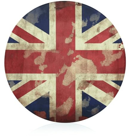 Vintage Union Jack British Flag Tempered Glass Cutting Board for Kitchen Counter Easy to Clean Round 7.9 Non-Slip Butcher Block,Scratch Resistant,Heat Resistant Lightweight Chopping Board
