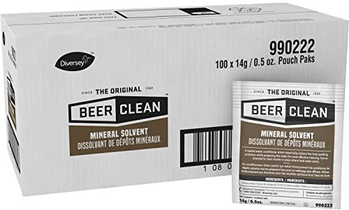 BEER CLEAN 990222 Mineral Solvent, Hard Water Conditioner to Remove Spots on Barware & Glass, Powder Packets, 0.5 Ounce (Pack of 100)