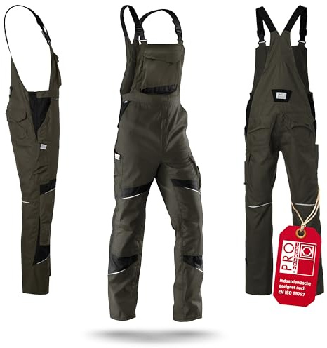 KÜBLER ACTIVIQ Latzhose PSA 2 – Latzhose mit ergonomischer Linienführung und Knieschutztaschen Oliv/schwarz Gr. 58