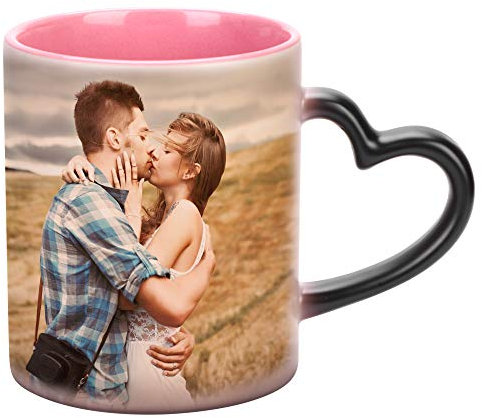 Tasse Personnalisé Votre Photo Design ou Texte Personnalisable en Ligne Mug de Café Thé Ceramique Magique Changeante Couleur Sensible à la Chaleur pour Cadeau d'Anniversaire Noël Fête des Pères/Mères