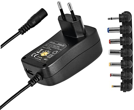 EMOS Universal-Adapter 1500 mA, AC/DC Ladegerät, Netzteil mit 7 abnehmbaren Steckern und USB-Anschluss, AC: 100–240 V, DC: 7 Spannungsvarianten 3-12 V, 1,5m Kabel-Länge