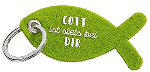 GILDE - 49088 - Schlüsselanhänger, Fisch, Gott ist stets bei Dir, Filz, 10,5cm, grün
