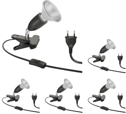 ledscom.de 5 Stück E27 Klemmleuchte LIK, schwarz inkl. E27 PAR30 LED Reflektor-Lampe 994lm warm-weiß