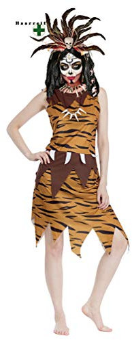Karneval-Klamotten Voodoo Priesterin Kostüm Damen Halloween MIT Kopfschmuck Voodoo