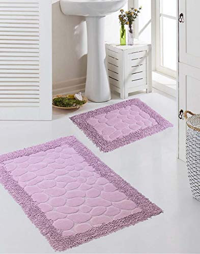 Teppich-Traum Badezimmerteppich Set 2 teilig • waschbar • Steinoptik in lila, Größe 50x60cm + 60x100 cm