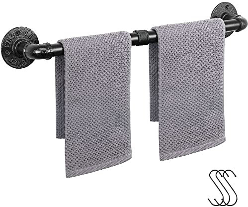 Jeasor Porte-Serviettes Robuste en Tuyau Industriel, Fixation Murale Rustique, pour Salle de Bain (Noir, 61 cm)