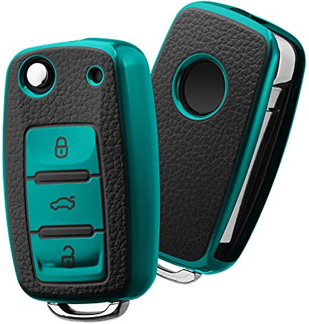 OATSBASF Autoschlüssel Hülle VW, VW Golf Schlüsselbox, Schlüsselhülle Cover für vw Polo Passat Skoda Seat 3-Tasten (P-Grün)