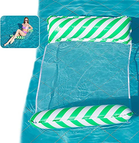 Yisscen Wasser Hängematte,Aufblasbares Schwimmbett 4-in-1Loungesessel Pool,Aufblasbare Hängematte,Pool Float Hängematte Inflatable Swimming Bed,für Kinder Erwachsene Party Schwimmbad Strand (Grün)