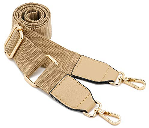 Frauen Breite Umhängetaschen Strap,Verstellbarer Ersatz Gürtel Tasche Strap mit Leder Goldhaken Leinwand Geldbörse Riemen Messenger Bag Changeable Long Strap for Crossbody Handtasche (Hellbraun)