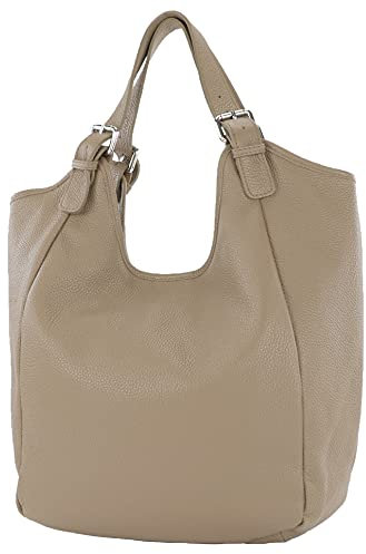 modamoda de T227 Damen Shopper Schultertasche Leder Large handmade in Italy, Farbe:Graubraun