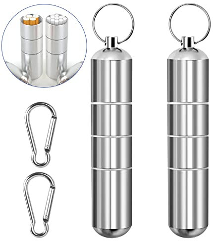 2 Set Metall Zigarettenetui mit Schlüsselanhänger Frau Wasserdichte Runde Zigaretten Taschen Box Männer 12cm Mini Zigarettenetui aus Aluminium Halterung tragbar Pillendose Klein Herren Zigaretten Box