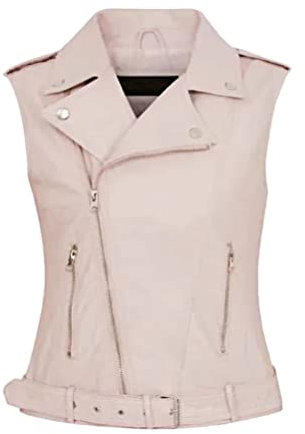 ORANDESIGNE Veste en Cuir Femme Noir Grande Taille sans Manche Lâche Zippé Veste de Moto Vintage Mode Chic Casual Confortable Simili Cuir Motard Gilet Blouson Aviateur Jacket A Rose Clair M