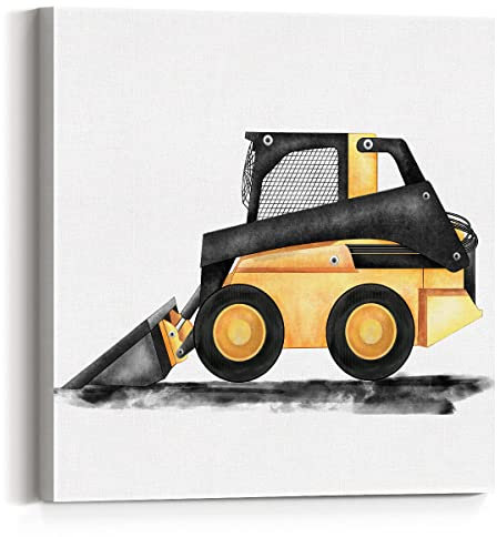 Skid Steer Leinwand Wandkunst Gerahmte Konstruktion LKW Loader Gemälde Druck Aquarell Kinderzimmer Leinwand Wanddekoration für Zuhause Spielzimmer Kinderzimmer 30,5 x 30,5 cm