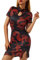 Dazzerake Robe Femme Sexy Cheongsam Robe de Soirée Chinoise Élégant Costume Qipao Robe Vintage à Manches Courtes avec Fente Latérale Imprimé Dragon Col Haut, rouge, L