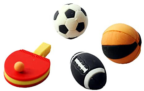 SM SunniMix 1/12 Puppenhaus ball Fußball Puppenhaus Zubehör für Kleinkinder und Erwachsene, Schwarz, Realistisch, Gummi, 4-teiliges Set: Tischtennis, Rugby, Fußball, Basketball, Miniatur-Sportball-Set