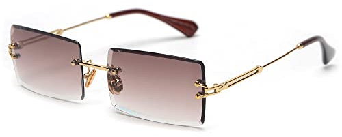 kachawoo Rahmenlose Sonnenbrille Damen Randlose Quadratische Rechteckige Sonnenbrille für Mädchen Weihnachtsgeschenke (Gold with brown)