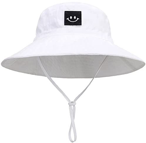 Malaxlx Baby Sonnenhut Lächeln Gesicht Weiß Fischerhut Bucket Hat Strandhut UV Schutz Draussenhut Anglerhut Sommerhut für 0-6 Monate Mädchen Jungen