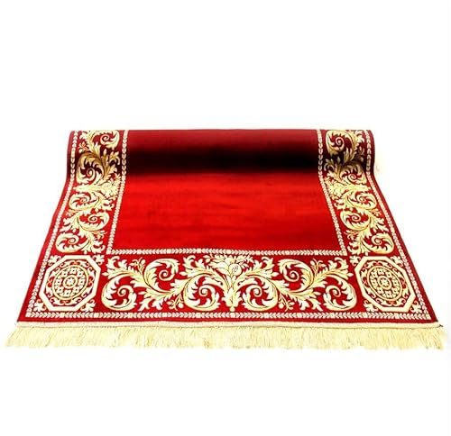 Premium Kurzflor Teppich Wohnzimmer Schlafzimmer Wohnzimmerteppich Schlafzimmerteppich in Barock bordeaux rot gold, 100% Viskose, weich, flauschig, rutschfest, öko tex, rot, 67x105 cm, Rechteckig