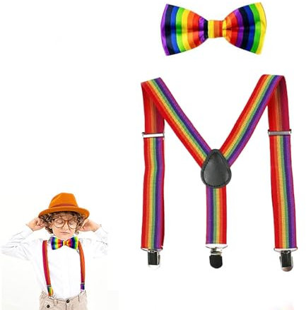Butyeak Kinder Hosenträger Fliege Sets, Hosenträger Fliegen Set, Y-Form Einstellbar Hosenträger, Verstellbare Fliege und Hosenträger im Set für Jungen und Mädchen, Irisierend