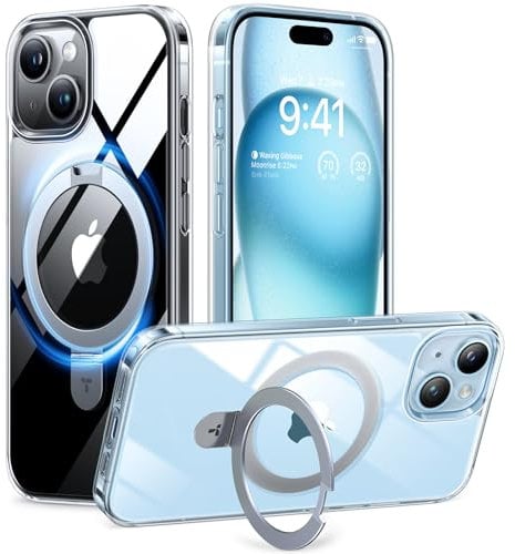 TORRAS Magnetic Ostand for iPhone 15 Case with MagSafe, Build in Invisible Kickstand, 12FT Military Shockproof, 15W Safe & Fast Charging, Translucent Anti-Fingerprint for iPhone 15 Cover Matte Clear