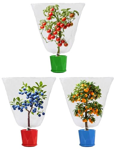 Lot de 3 sacs en filet de myrtille (1 x 1,5 m) – Protection des fruits avec cordon de serrage, filet anti-insectes pour myrtilles, tomates, arbres fruitiers