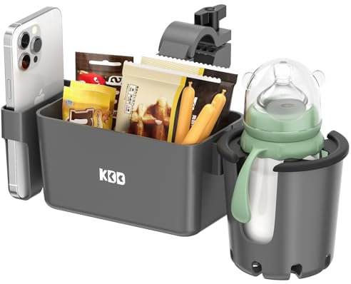 Stroller Cup Holder with Snack Tray, 3-in-1 Universal Stroller Tray with & Phone Holder, Removable Drink Holder, 360 Rotation Tray Attachment for Uppababy, Nuna (Grey)