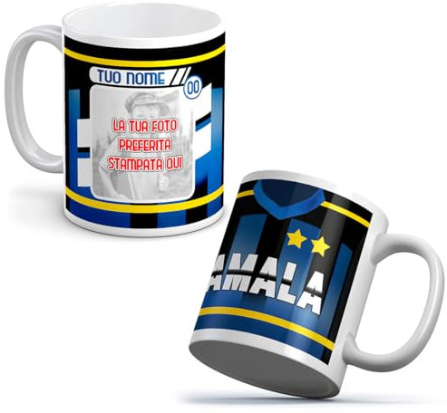 quickgadget Idea Arredo Casa regalo Tazza Sport in ceramica sport per tifoso calcio Interista, personalizzato con FOTO + Nome e Numero