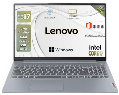 Lenovo Ideapad slim, Notebook i7, pc portatile intel core 13620h, ram 16Gb ddr5, Display FHD 15,6 IPS, SSD 1 Tb Nvme, Tastiera retroilluminata, fingeprint, Wi-Fi,USB Thunderbolt 4.0, W11 Pro