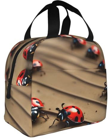 HJLUUFT Art Ladybug Tracks - Lonchera portátil con aislamiento térmico para lonchera Bento, ideal para adultos y niños pequeños