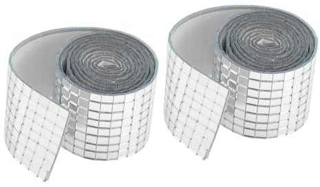 VOSAREA 2 Rolls Mosaic Wall Stickers Mirror Mosaic Tiles Disco Ball Mirror Tiles Mirror Tiles Wallpaper Mirror Border Peel and Stick Mosaic Tiles Patch Mosaic Supplies Silver Glass Fiber