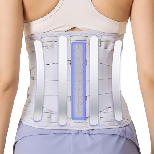 gatmove Fascia Lombare Supporto 360°, Busto Ortopedico Lombare con 6 Stecche Metalliche+1 Silicone con 3D Massaggiante e Tessuto Traspirante, Cintura Lombare per Sport/Lavoro Uomo/Donna -L