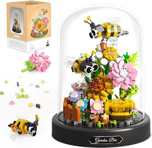 TOY PLAYER Biene Blumen Micro Mini Baustein Set, Blumen Insekten klemmbausteine Bausteine mit Staubdichte Kuppel Und Sockel,Geschenk für Mädchen ab 6 Jahren und Erwachsene (588 PCS)