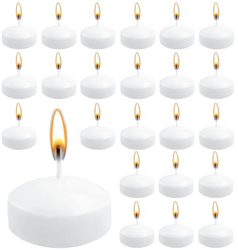 ZITUZY 24 Stück Weiß Schwimmkerzen, 5cm UnparfümierteSchwimmkerzen, für Hochzeitspool, Valentinstagbadewanne, Abendessen, Weihnachtsdekoration (Weiß)