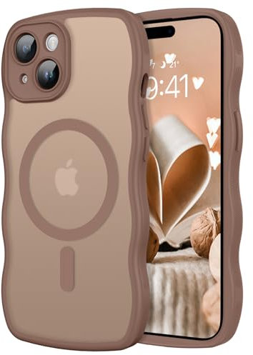 VENINGO for iPhone 15 Case,for iPhone 15 Camera Case Compatible with MagSafe Translucent Back Shockproof Wavy Cute Phone Cover with Camera Protection for Women Man,Desert Titanium