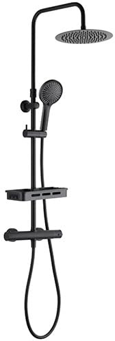 Edouard Rousseau - Colonne de Douche Thermostatique ARS Tablette - Mitigeur à Corps Froid - Douchette 3 Jets - Barre Réglable (Noire)