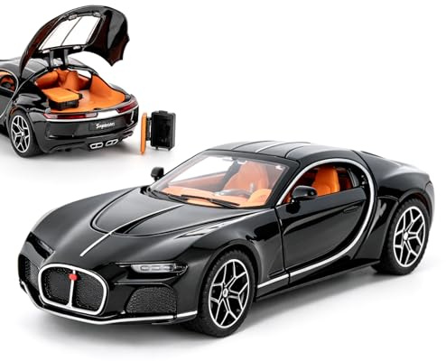 BGHSCA Spielzeugauto 1/32 Bugatti Atlantic Super Car Modell, Spielzeug aus Aluminium mit Rückzugmechanismus und Sound- und Lichteffekten für Kinder und Erwachsene, Geburtstagsgeschenk, schwarz