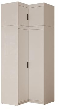 Mirjan24 Eckkleiderschrank Elena 2D mit Aufsatz (Beige) | Geräumiger Kleiderschrank mit 9 Einlegeböden und Kleiderstange für Kleidung und Accessoires, B/H/T: 98/246/98 cm