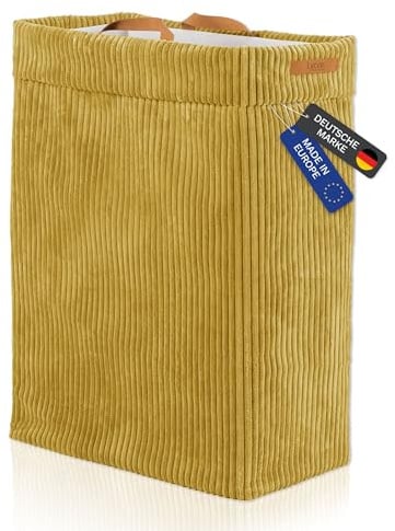 Lycce Wäschekorb Cord – Nischenwäschekorb, waschbar, faltbar (senf) | platzsparend & praktisch, waschbare Bezüge, faltbar, Schlafzimmer, Kinderzimmer & Badezimmer