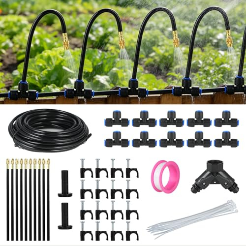 Drip Irrigation System for Garden Watering: 32FT Automatic Sprinkler Kit with Equipment Include 10 PCS Adjustable Sprinklers PE Line Hose 1/2 1/4 Quick Connect for Raised Bed Flower Potted Lawn Yard