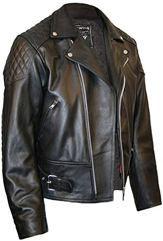 Skintan Mens Leather Biker Motorcycle Jacket Black