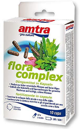 Amtra Flora Complex - Fertilizzante per piante da acquario in capsule, Rilascio lento in acquario, Azione nutritiva e Crescita sensazionale, 10 capsule