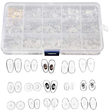 Gasea 150 Paires Lunettes Nez Pads en Silicone 15 Styles Coussinets de Nez Pour Lunettes Patins Nez Ultra-Doux Kit de Réparation et Remplacement de Lunettes
