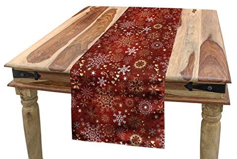 ABAKUHAUS Weihnachten Tischläufer, Schneeflocken, Esszimmer Küche Rechteckiger Dekorativer Tischläufer, 40 x 300 cm, Gelb Weiß und Rot