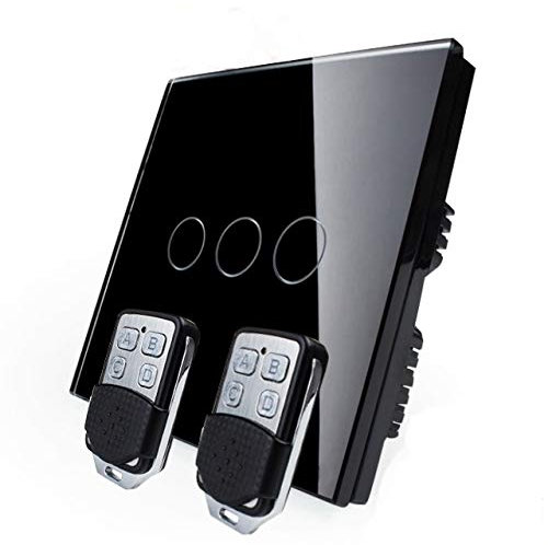 KONOQ Luxury Glass Panel Smart Touch Light Switch - Remote DIMMER (3 Gang / 1 Way, Black)
