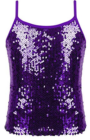 CHICTRY Glitzer Shirt Mädchen Pailletten Tägershirt Kinder Ärmellos Tanz Oberteil Rundhals Shimmer Top Hip Hop Jazz Street Dance Kleidung Performance Lila 146-152