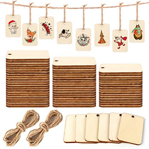 200 Piezas Etiquetas de Madera Etiquetas, Etiquetas de Regalo con cordón de Yute, Rodajas de Madera Natural Etiquetas Placas de Madera para DIY Artesanía Boda Decoración
