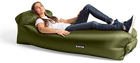 Softybag ORIGINAL Aufblasbares Sofa - Air Lounger - Luftsofa Outdoor - Sommer Gadgets Luft Sofa Couch - Strandliege Aufblasbar Luftsack Outdoor Strandsack Luft (Olivgrün)